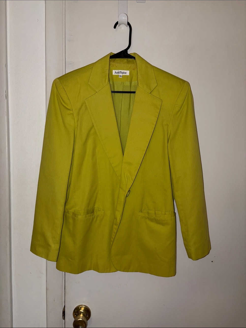 Vintage 90s Ann Taylor Chartreuse Lime Green Blazer + Skirt Suit Set Size 4